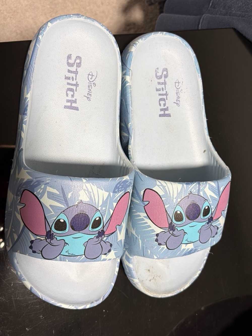 Disney Light Blue Stitch Slide Sandals with Pink Ear Accents